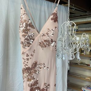 Nude/rose gold, elegant floor length dress